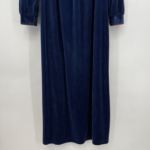 Vintage Lisanne Navy Blue Velour 1/2 Zip Velvet Robe Housecoat Women's Small - Picture 6 of 11